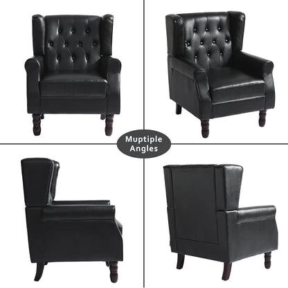 High Back Accent Chairs Set of 2,Upholstered Faux Leather Wingback Armchairs with Solid Wood Legs