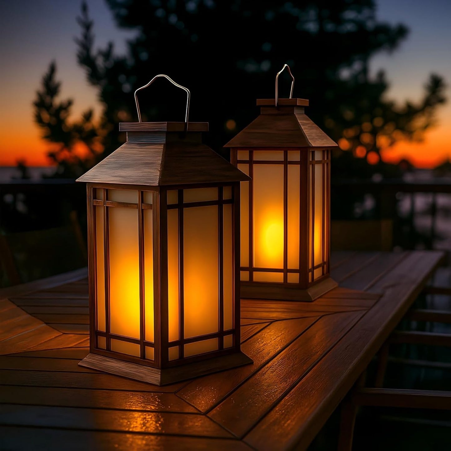 2-Pack 13" Vintage Candle Lantern with Led Flameless Candle (6hr Timer) - IP65 Waterproof Battery