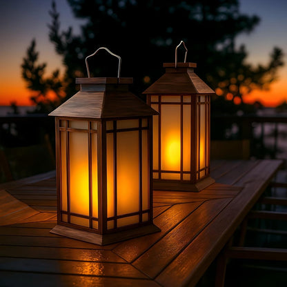 2-Pack 13" Vintage Candle Lantern with Led Flameless Candle (6hr Timer) - IP65 Waterproof Battery