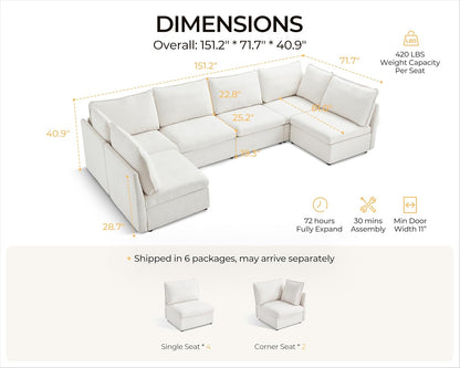 Oversized Modular Sofa Comfy Cloud Couch with Storage, Extra Deep Plush Sectional Sofa Set for