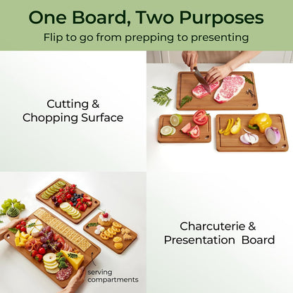 Bamboo Cutting Board, Durable Wood Cutting Boards for Kitchen with Deep Juice Grooves & Built-in