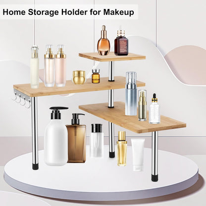 HYNAWIN Corner Shelf, 3 Tier Bamboo & Metal Storage Spice Rack-Desk, Space Saving Bookshelf with