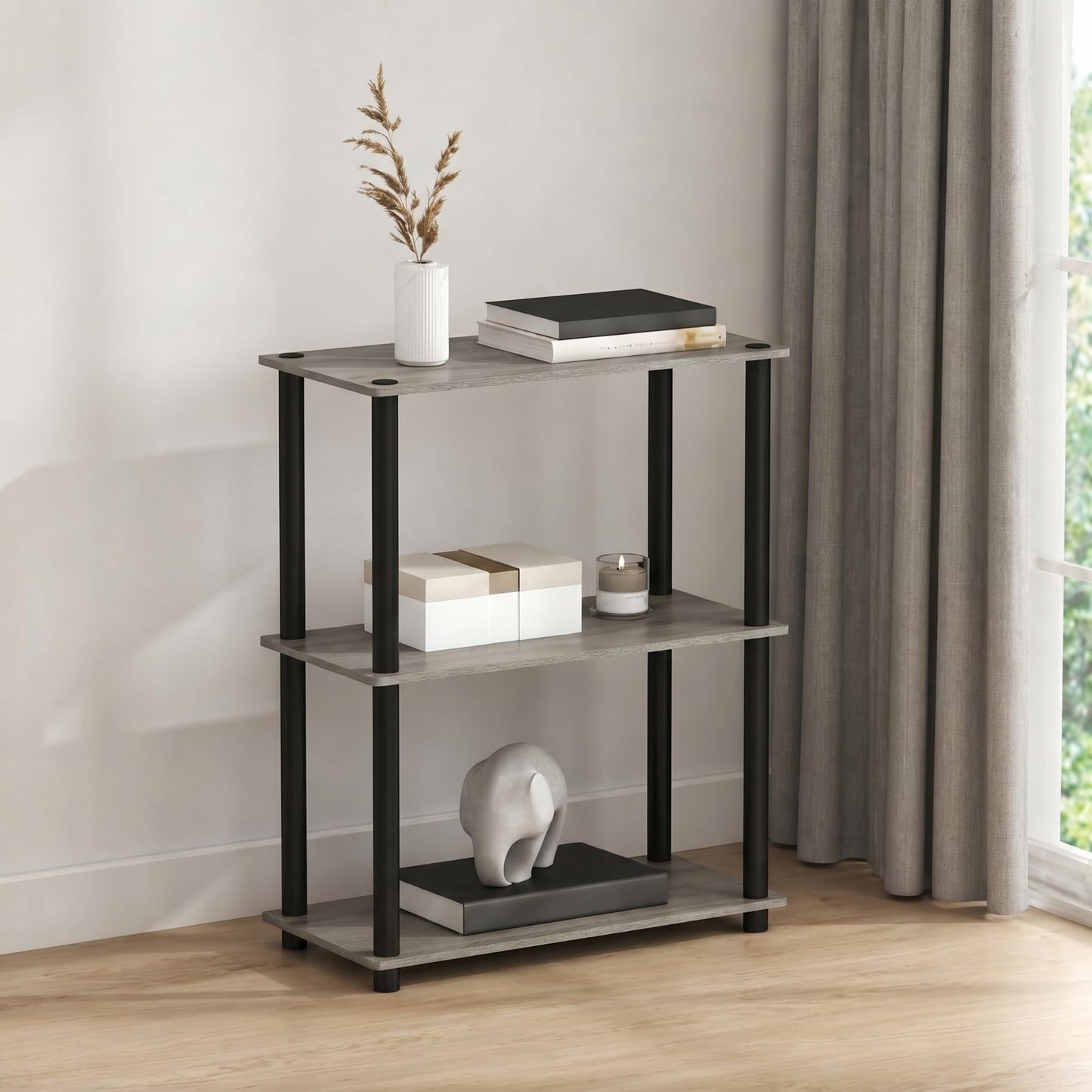 Furinno Turn-N-Tube Storage Shelves, 3-Tier Book Shelf, Corner Shelf, Toolless Open Shelves, for