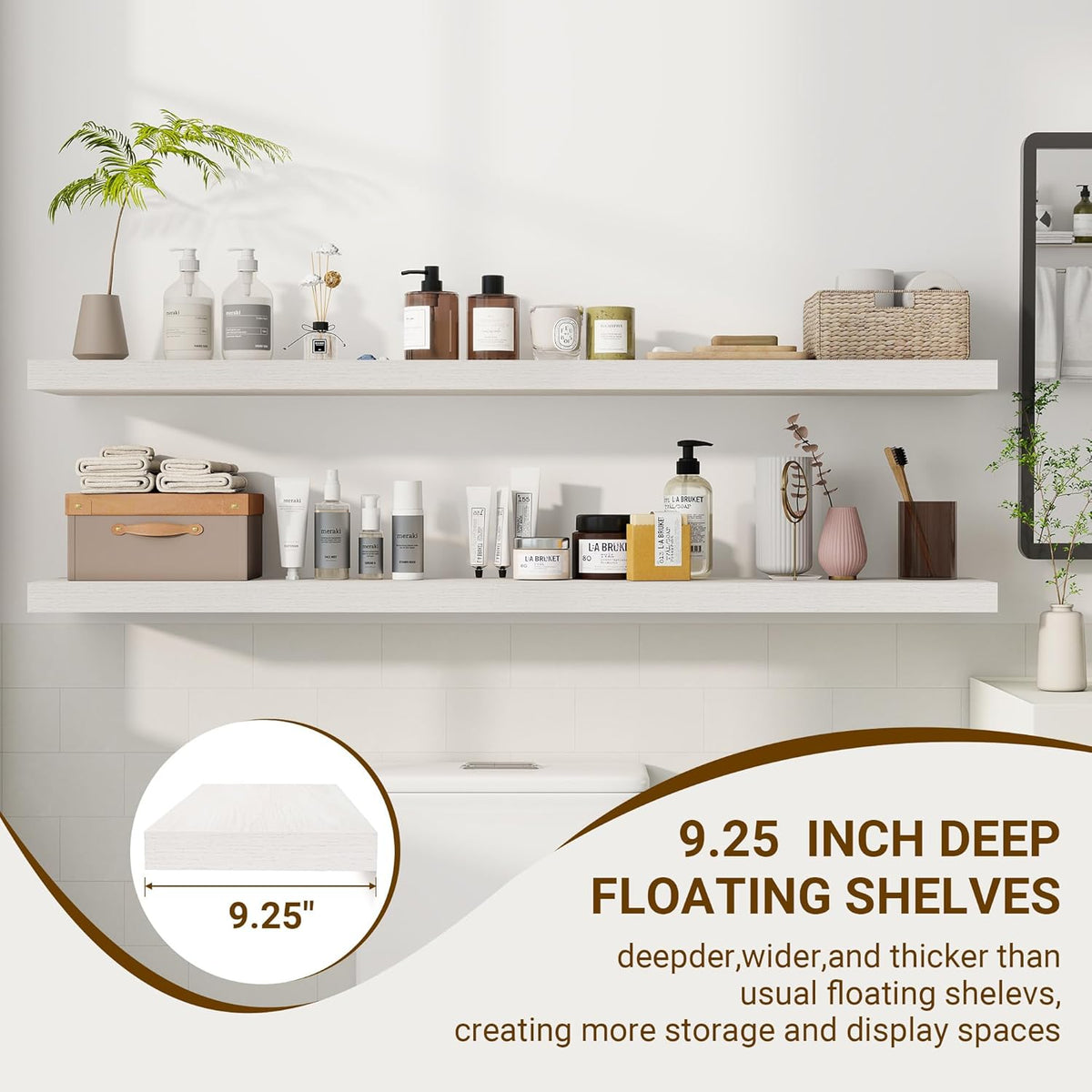 55 Inch Floating Shelves, 55"x9.25"x1.5" Inch Deep Floating Shelves for Wall, Wooden Shelves for