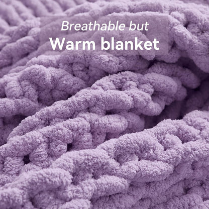 Chunky Knit Throw Blanket, 40''*50'' Knitted Throw Chenille Yarn for Bed Couch, Handmade Light