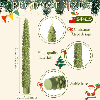 6 Pcs Christmas Tree Shaped Candles Xmas Wax Scented Candles Dark Green Decorative Christmas Tree