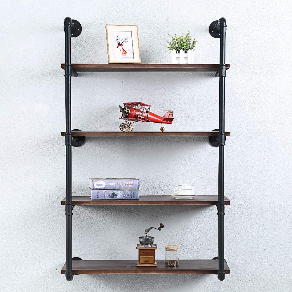 Industrial Pipe Shelving Wall Mounted,30in Rustic Metal Floating Shelves,Steampunk Real Wood Book