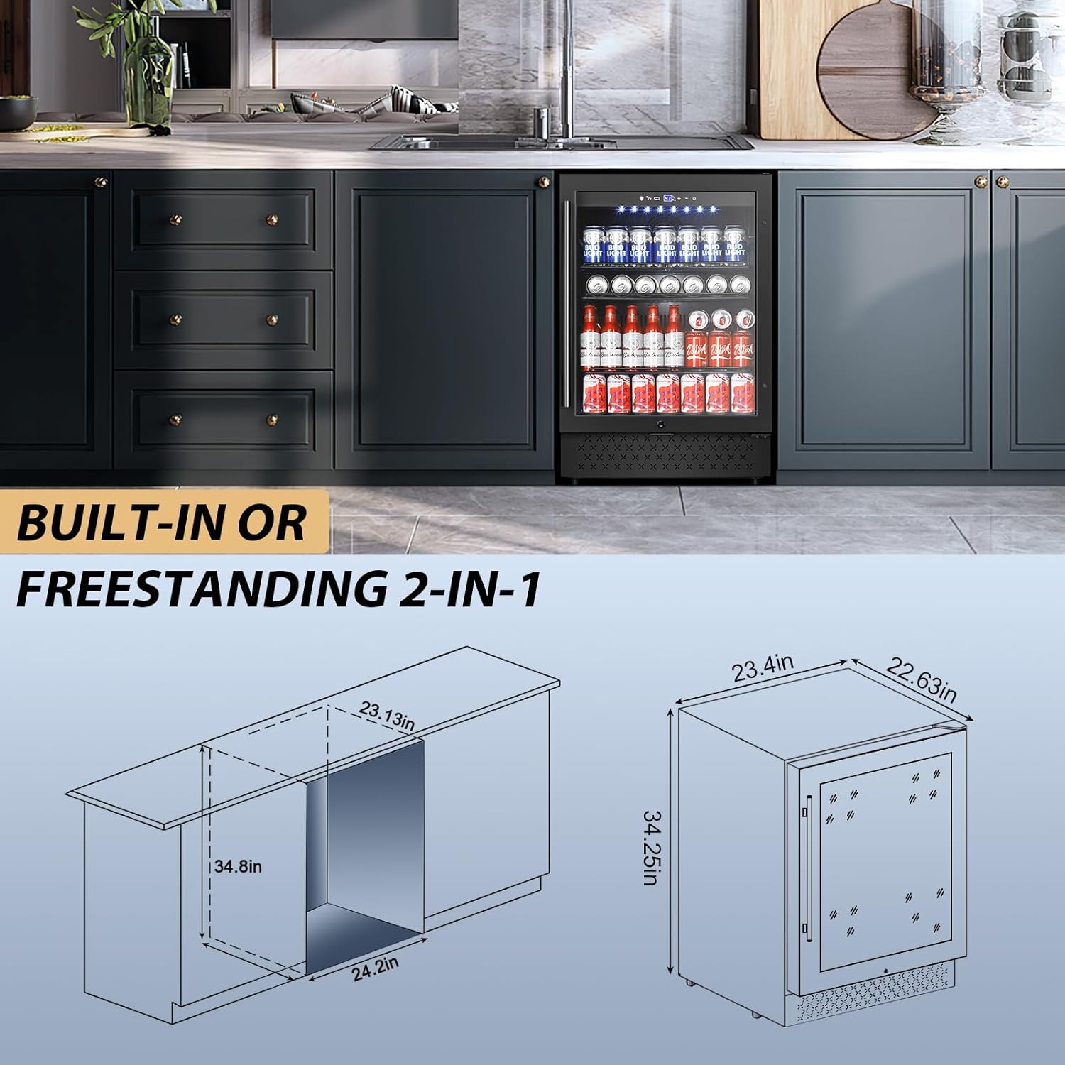 Tylza Beverage Refrigerator 24 Inch, Under Counter/Freestanding Drink Fridge, 190 Cans Beverage