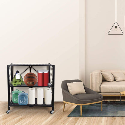 HealSmart Heavy Duty 3-Tier Foldable Metal Rack, 14.96" D x 27.95" W x 34.25" H Storage Shelving