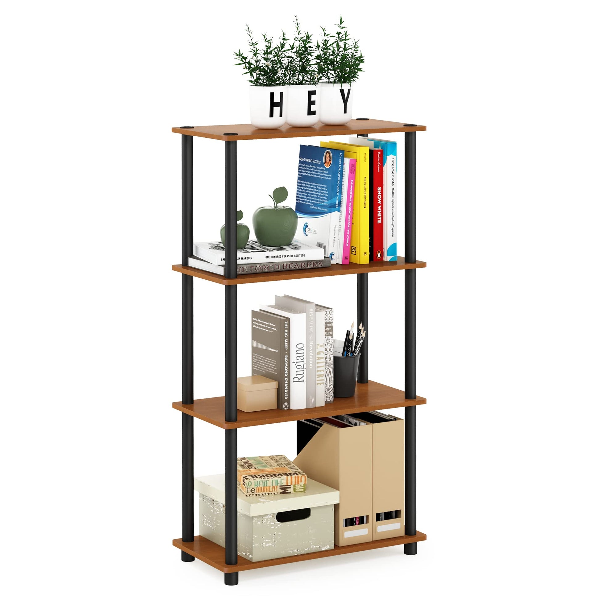 Furinno Turn-N-Tube Storage Shelves, 4-Tier Book Shelf, Corner Shelf, Toolless Open Shelves, for
