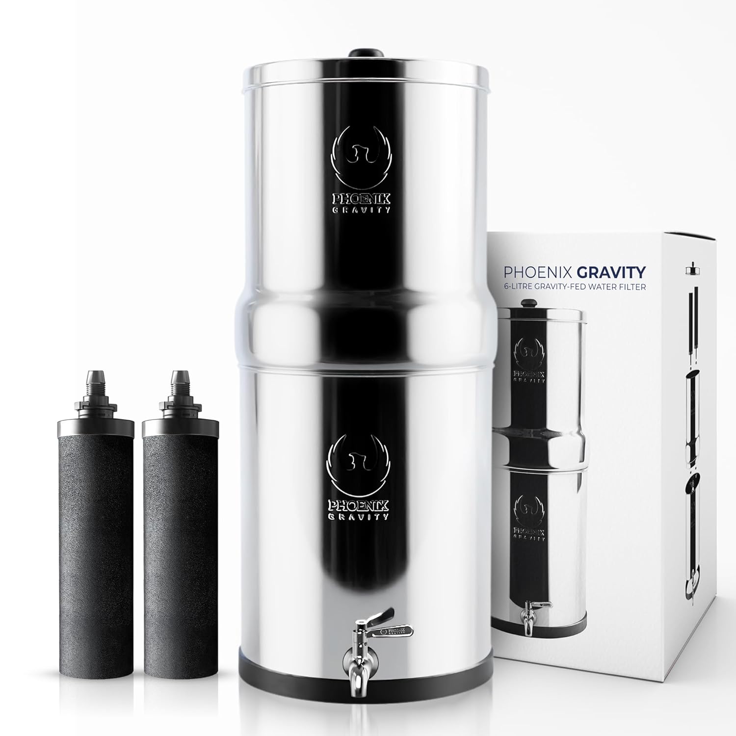 Gravity Water Filter System – 1.5 Gallons NSF Certified AISI 304 Stainless Steel Premium Countertop