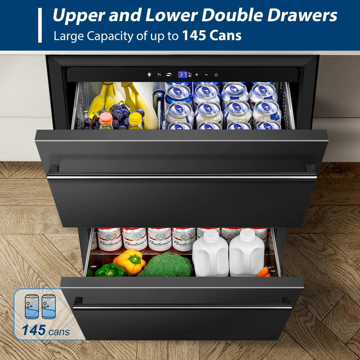 Tylza Under Counter Drawer Fridge 24 Inch, Built-in/Freestanding Beverage Refrigerator for Home and