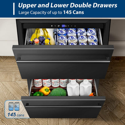 Tylza Under Counter Drawer Fridge 24 Inch, Built-in/Freestanding Beverage Refrigerator for Home and