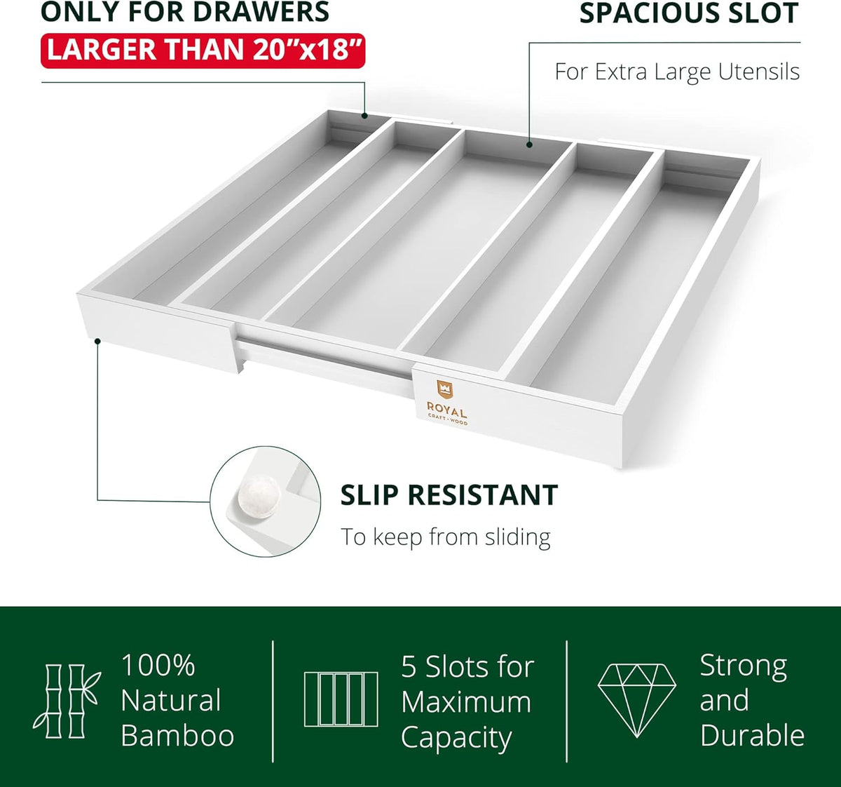 ROYAL CRAFT WOOD Luxury Bamboo Kitchen Drawer Organizer - Silverware Organizer - Utensil Holder and