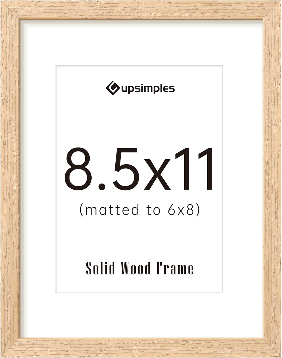 upsimples 8.5 by 11 Picture Frame, Natural Solid Wood Picture Frames, Display 6x8 with Mat or 8.5 x