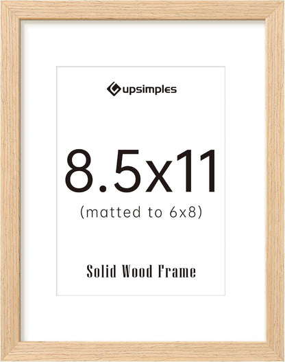 upsimples 8.5 by 11 Picture Frame, Natural Solid Wood Picture Frames, Display 6x8 with Mat or 8.5 x