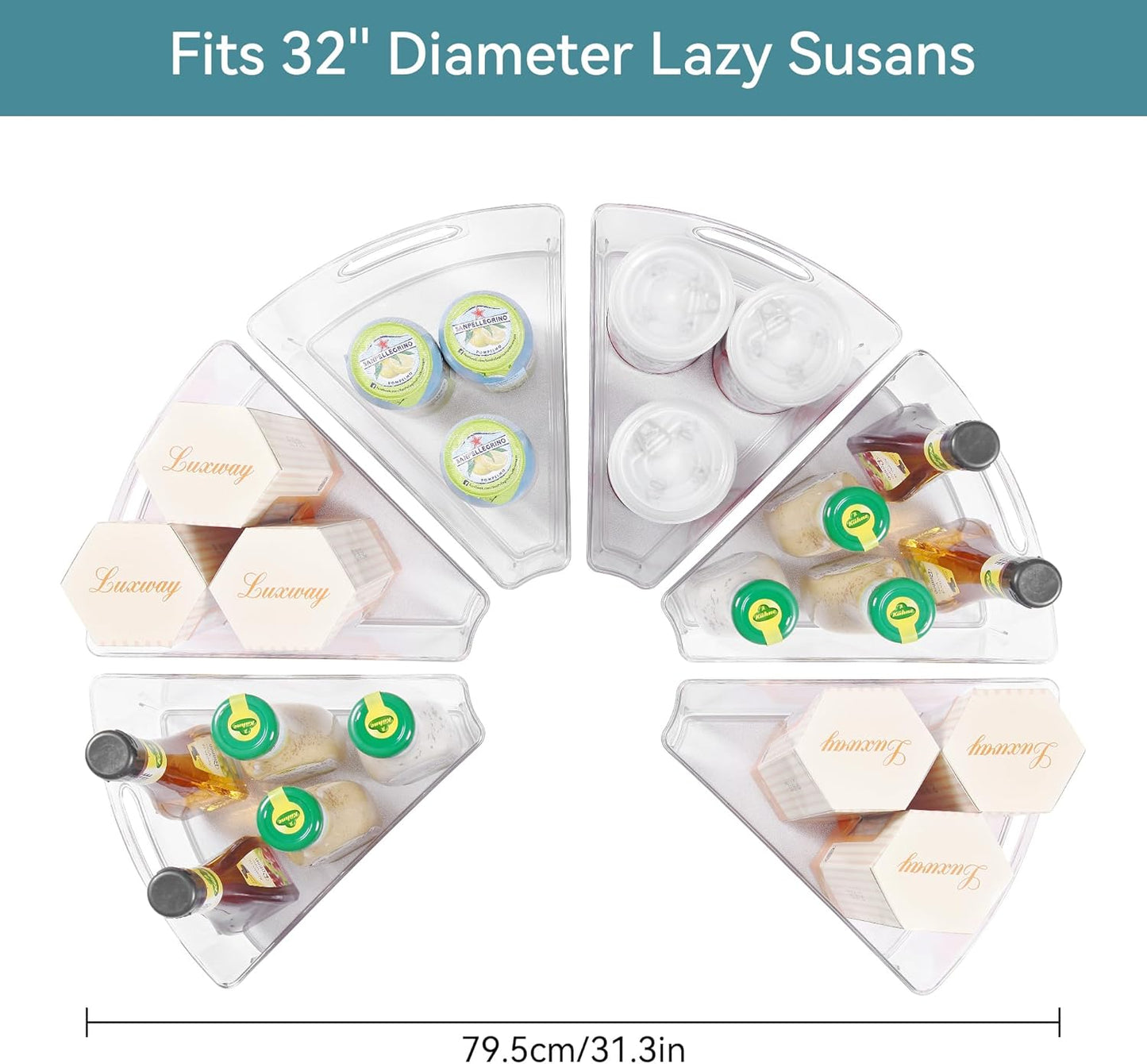 Oubonun Lazy Susan Organizers Set of 6, 12.8’’ x 11.7’’ x 4’’ Plastic Transparent Kitchen Cabinet