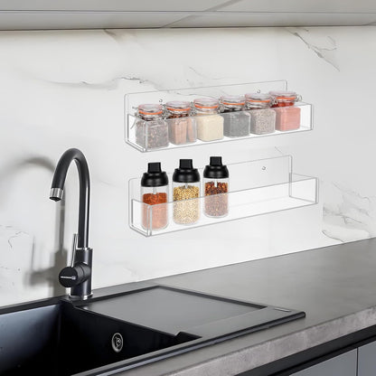 Acrylic Spice Rack Wall Mount-12 Inch, Clear Spice Shelf Storage Holder, 2 Pack Hanging Seasoning