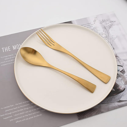 Golden Silverware Set, 6 Pieces 304 Stainless Steel Eating Utensil Set with Gift Box, Include