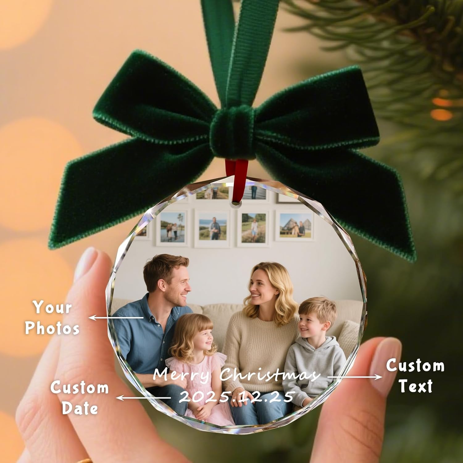 Custom Christmas Ornament Glass-Personalized Christmas Ornaments with Photo/Name/Date/Text,Wedding