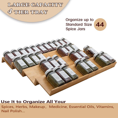 Bamboo Spice Rack Drawer Organizer - 8 Pieces Set- 10" Wide Per Piece - Combine Pieces Into 20"