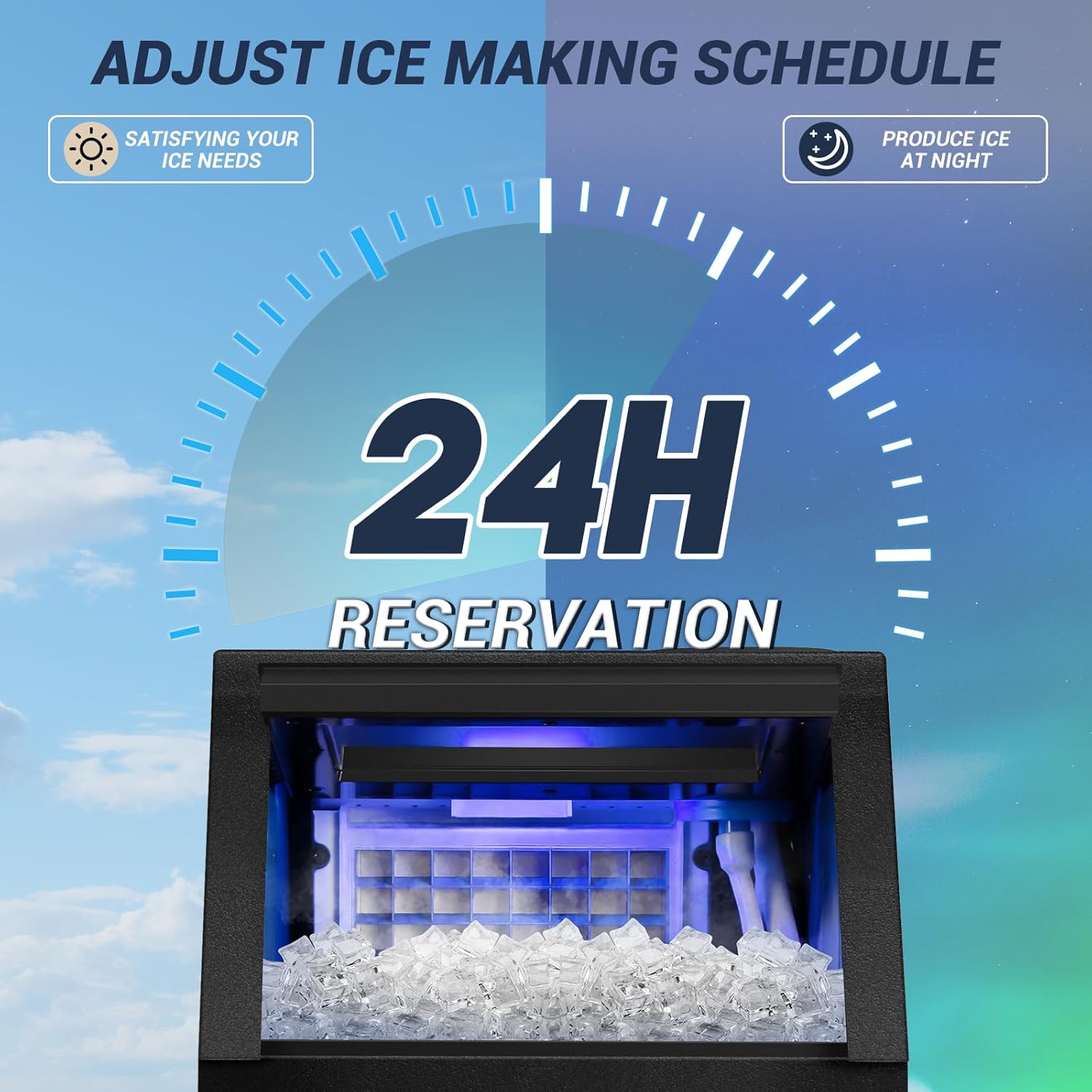 Commercial Ice Maker Machine 120LBS/24H with 30LBS Storage Bin, 15" Wide Undercounter/Freestanding