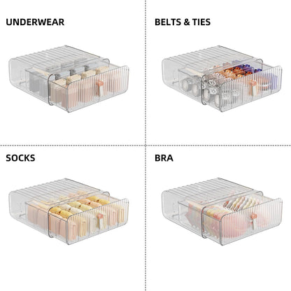 Underwear Organizer for Closet, Acrylic Socks Bra Underwear Drawer Organizer with Dividers, 24 Cell