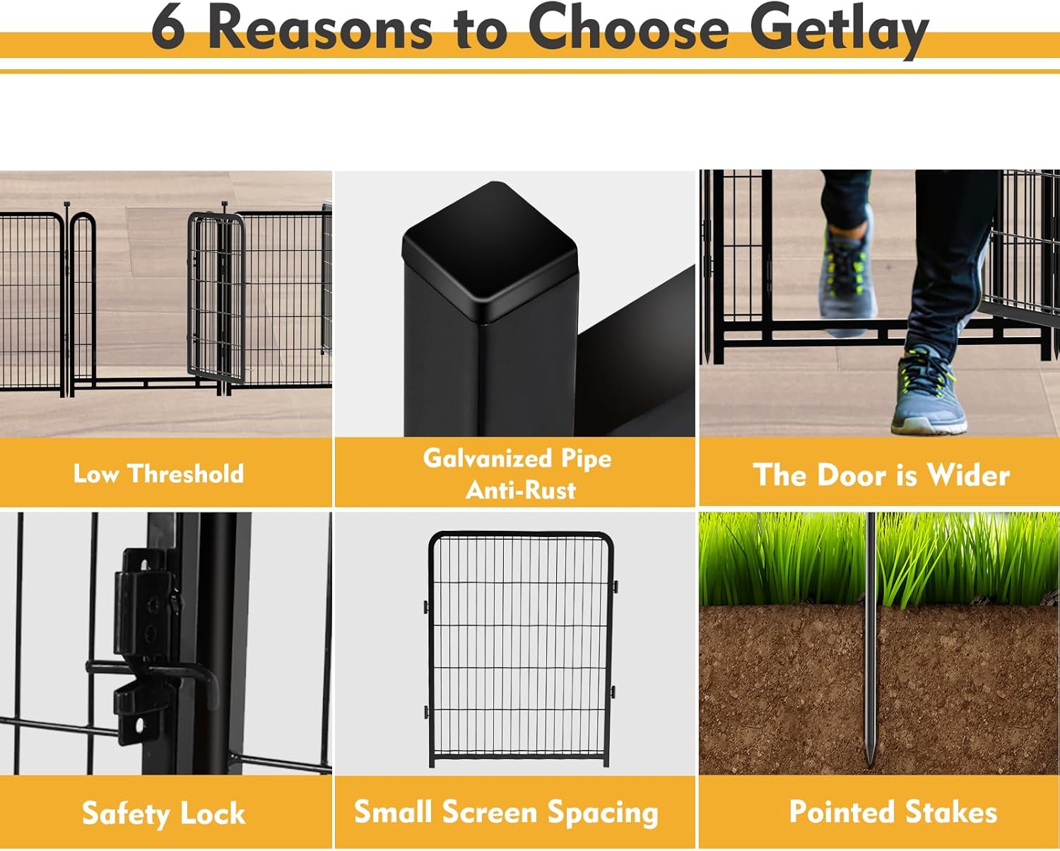 Garden Fencing 36 Inch High, 4 Panels Total 8.9 Ft(L) Dog Fencing Outdoor for Yard, 4 One-Sided
