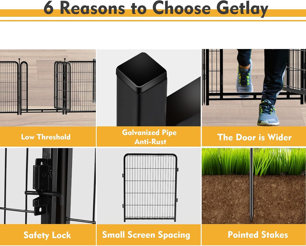 Dog Playpen 24 inch(H) 8 Panels Dog Fence Outdoor for Yard. Wide Door Low Threshold，Metal Dog Pen