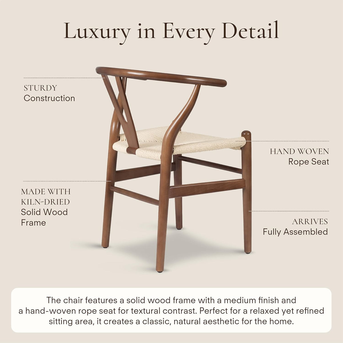 POLY & BARK Weave Dining Chairs – Mid-Century Modern Wishbone Dining Chairs with Arms, Solid Wood