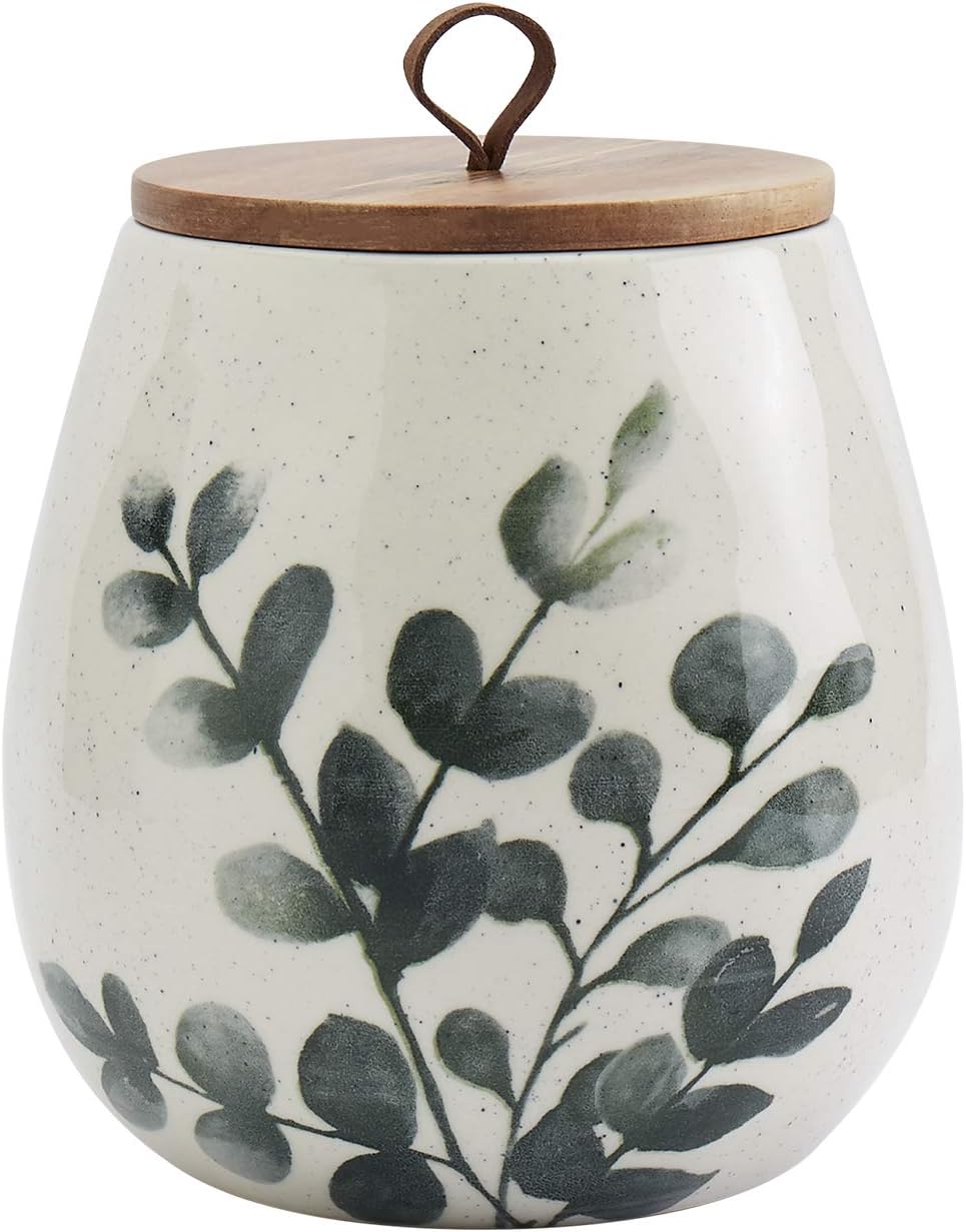 TTU Tabletops Gallery Ceramic Canister Collection- Stoneware Designed Kitchen Storage Acacia Wood
