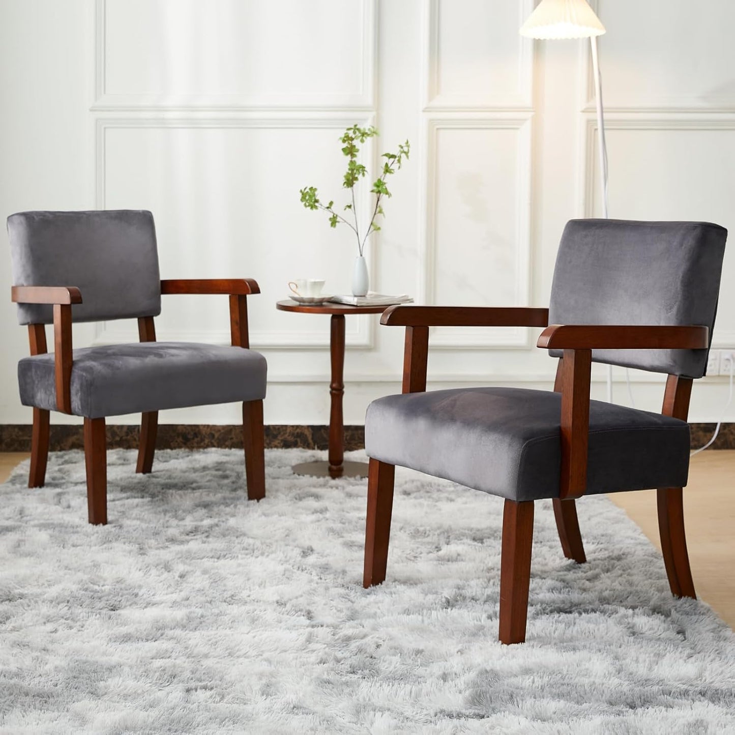 Accent Chair Set of 2 with Table, Living Room Chairs with VelvetSoft Seat and Armrests for Living