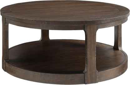 WILLIAMSPACE 40" Round Coffee Table with Wheels, Circle 2 Tier Solid Wood Center Coffee Table, Mid