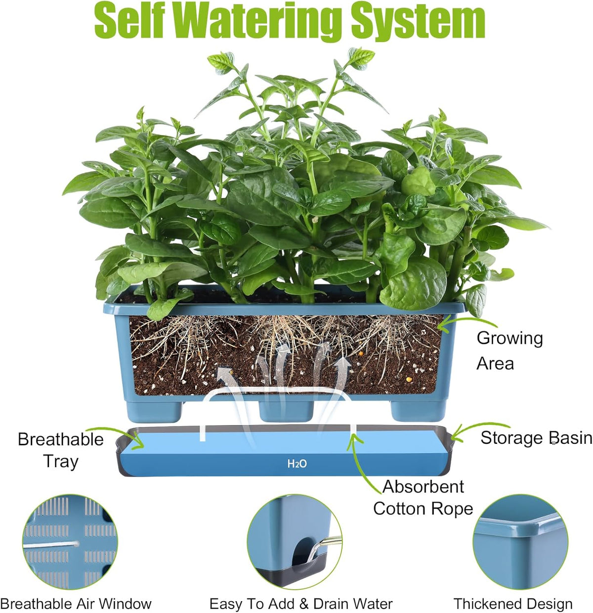 Window Box Planter 8 Pcs, 17 Inches Rectangle Flower Pots with Drainage Holes and Trays, Vegetable