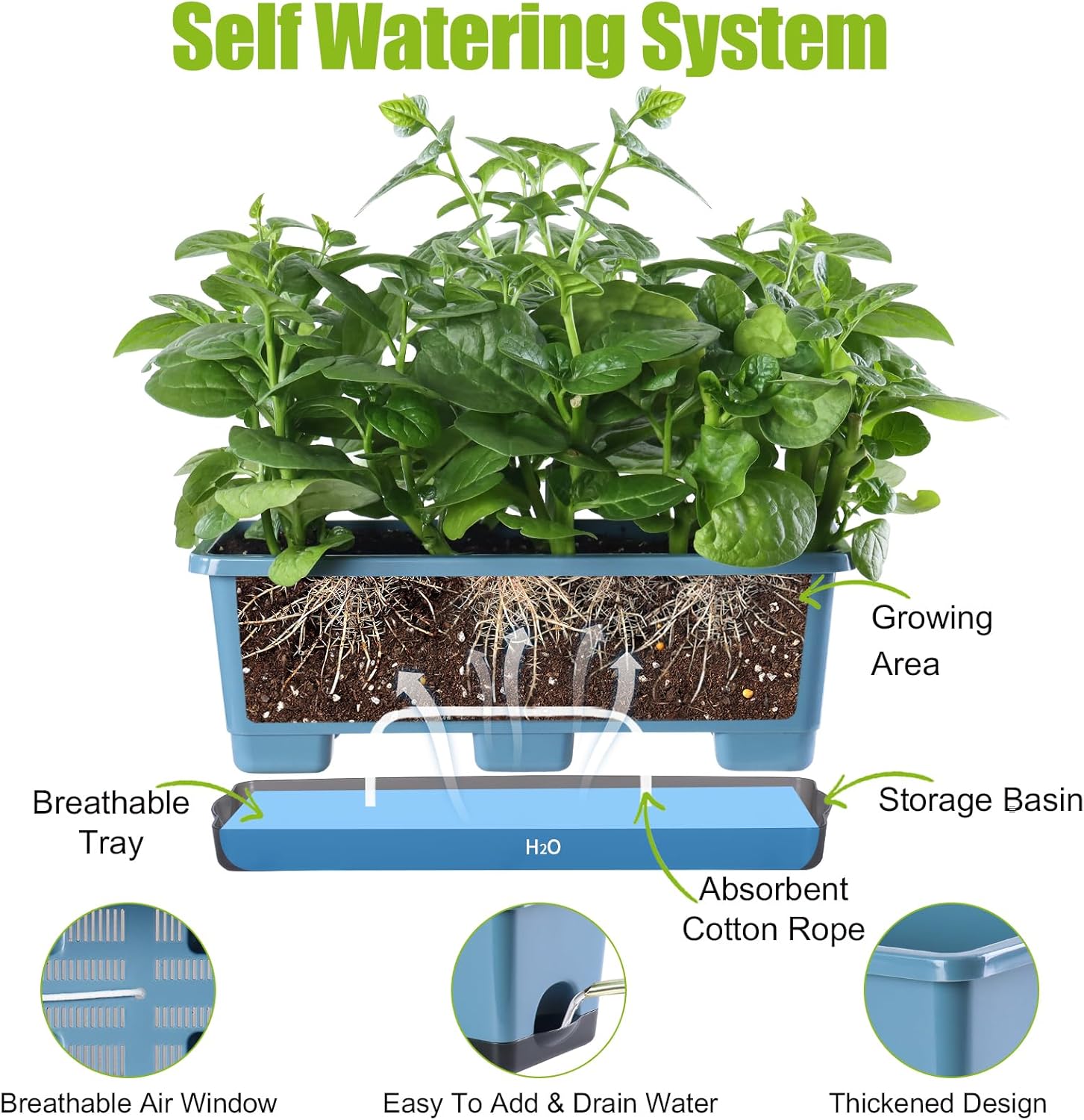 Window Box Planter 8 Pcs, 17 Inches Rectangle Flower Pots with Drainage Holes and Trays, Vegetable