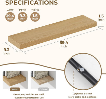 Dreamland 40 Inches Floating Shelves for Wall, 9.3" Deep Long Floating Shelves Set of 2, Large