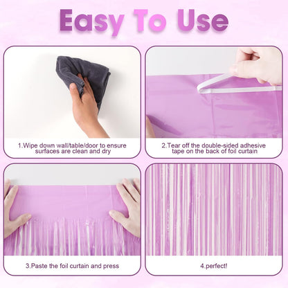 3 Pack 3.3 x 8.2 ft Pastel Purple Foil Fringe Backdrop Curtains, Tinsel Streamers Birthday Party