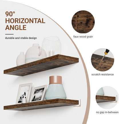 Floating Shelves for Wall 36 Inches Long,9.3" Deep Rustic Brown Floating Shelf Set of 2,Wall