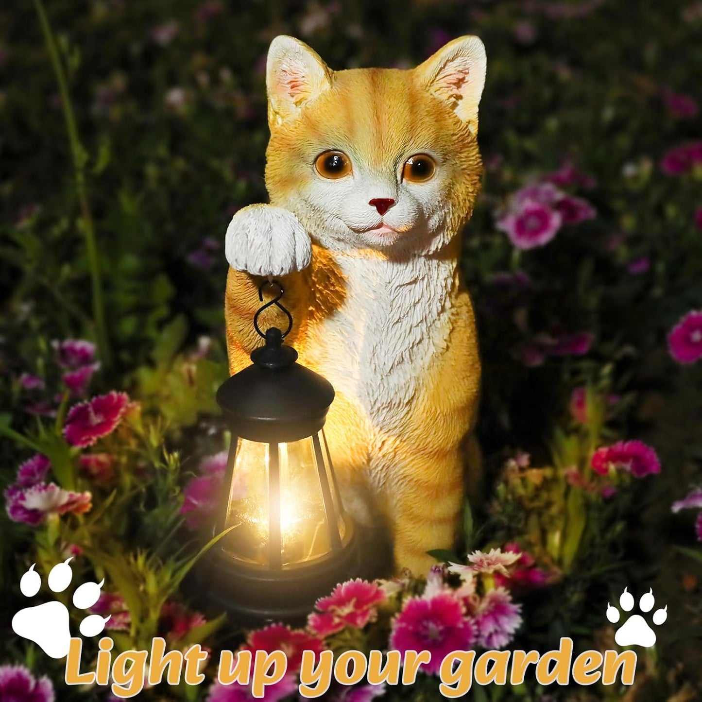 Solar Powered Outdoor Cat Garden Statue, Crafted Garden Sculptures & Statues for Patio, Yard, Lawn