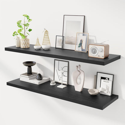 48" Floating Shelves for Wall, 12" Deep Slim Black Floating Shelves, Wall-Mounted Shelves for