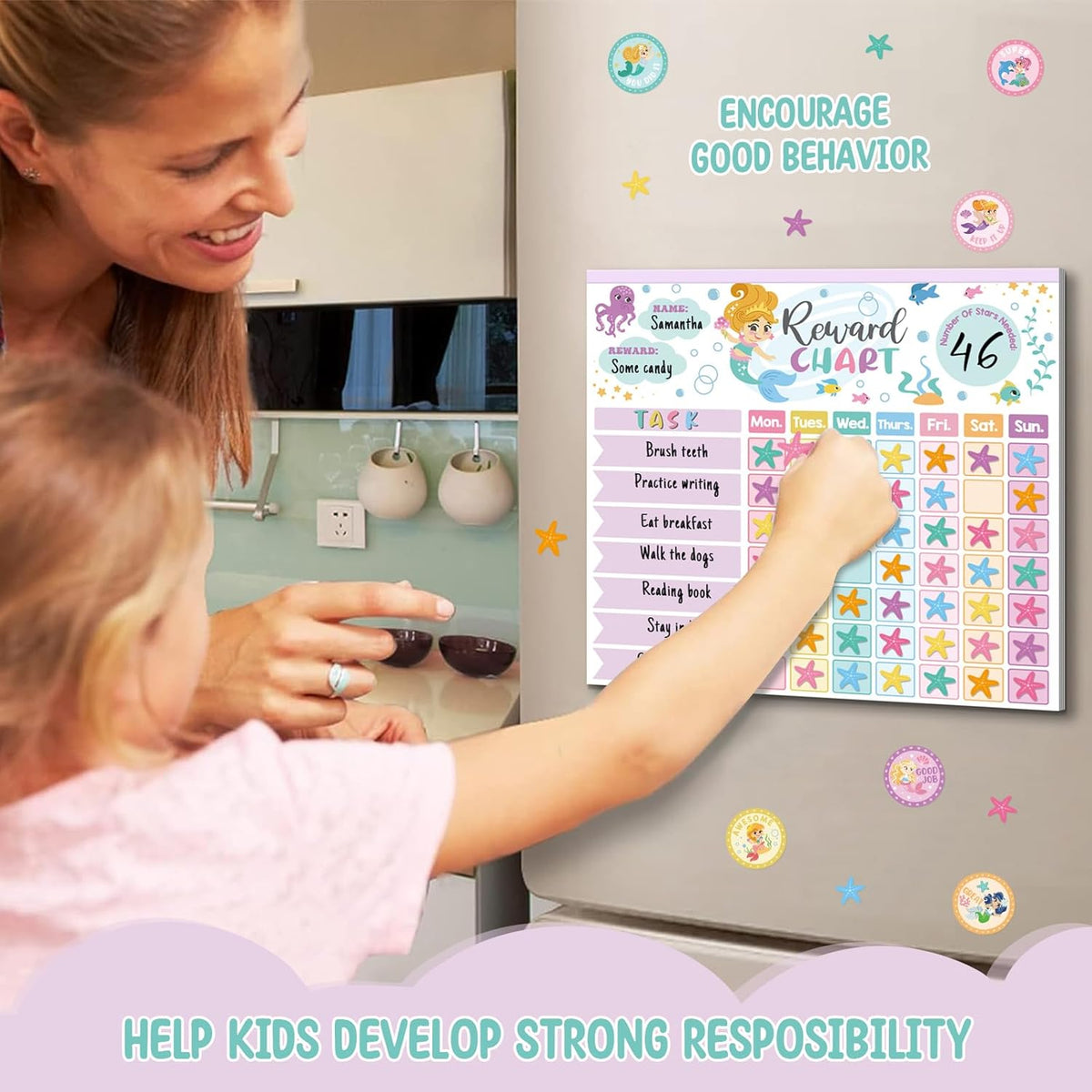 Reward Chart for Kids,Magnetic Behavior Chore Chart for Kids at Home,26 Mermaid Chore Charts,1960