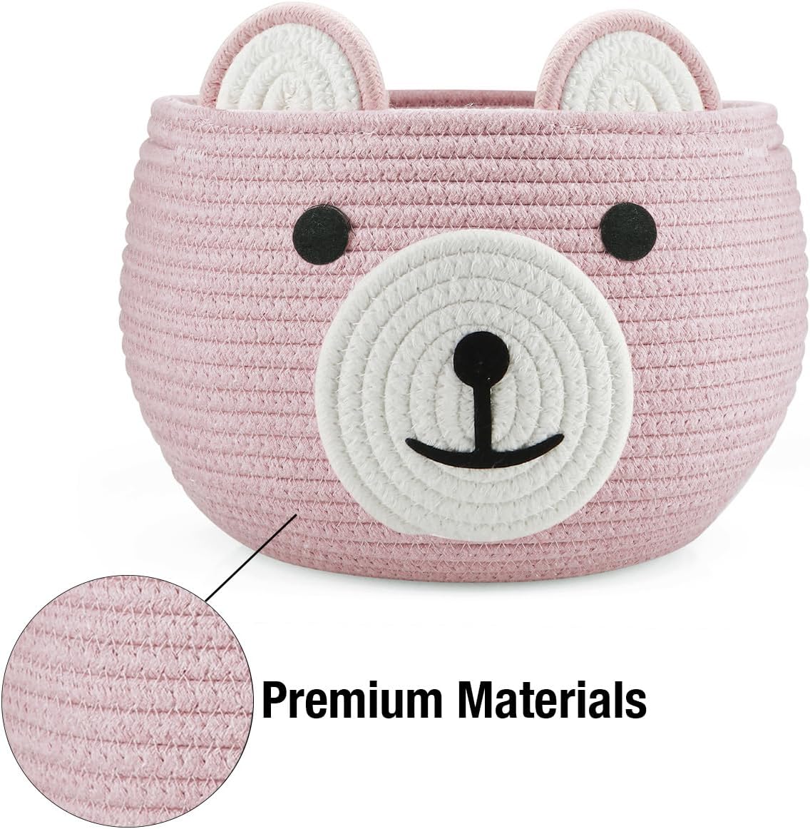 PandaEar Cotton Rope Baby Basket, Baby Gift Basket Nursery Laundry Organizer with Cute Bear Design