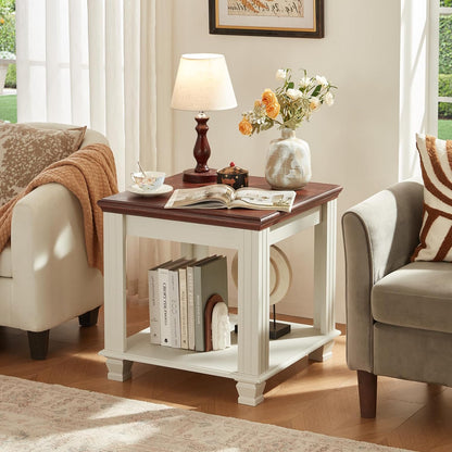 Farmhouse End Table with 2-Tier Storage Shelf, 22.8 inch Side Table for Living Room,Modern