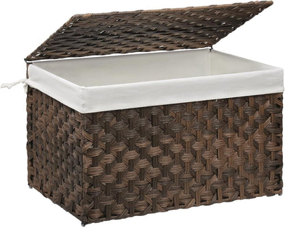 Wicker Storage Basket with Lid, 27.7 Gallon (105L) Large Blanket Basket with Lid, Woven Storage Bin