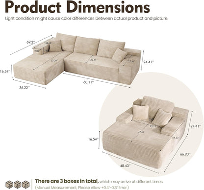 HOOOWOOO Cloud Sectional Couches for Living Room,Modular Sectional Sofa No Assembly,Plush Corduroy