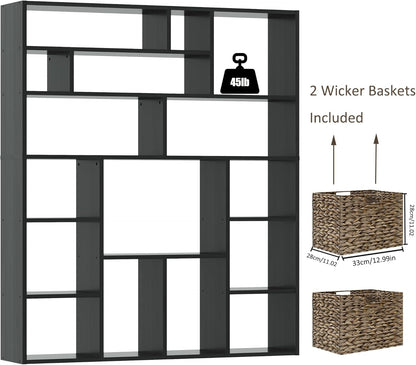 BLANKSPACE 71" H Large Bookcase with 6 Open Shelves & 2 Baskets - Heavy Duty Storage Shelf for Home