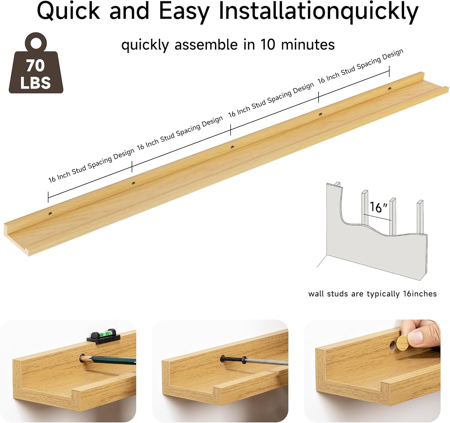 Floating Picture Ledge Shelves for Wall Set of 2, 84 Inches Picture Ledge Shelf with Long Large