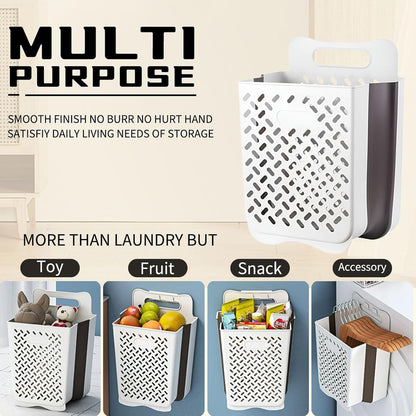 Plastic Collapsible Hanging Laundry Baskets with Carry Handle, Space-Saving Wall Hanging Laundry