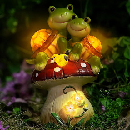 Solar Light Turtle Garden Statue, Turtle on Mushroom Figurine, Lovely Tortoise Garden Statue with 5