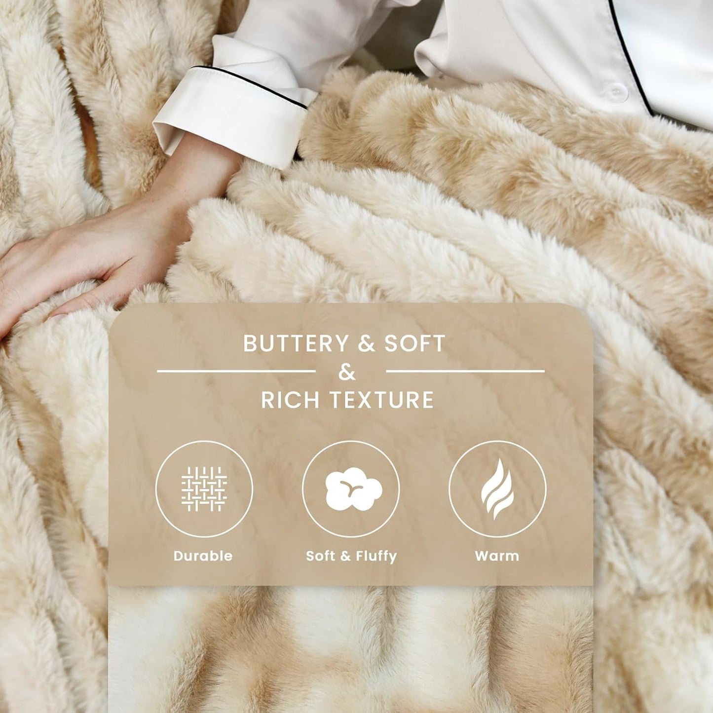 Faux Fur Blanket, Throw Blanket for Couch, Fluffy Blanket with Stretch Ruched Design, Ultra Soft